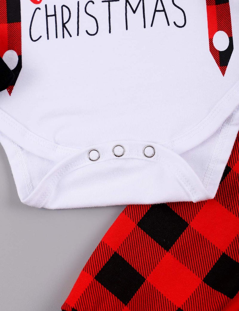 bilison Infant Baby Boy Christmas Outfit My First Christmas Gentleman Romper Red Plaid Pants with Hat Clothes Sets - Image 5